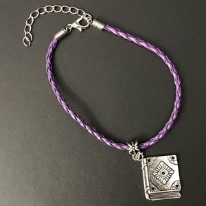 Purple Braided Leather Book Charm Bracelet